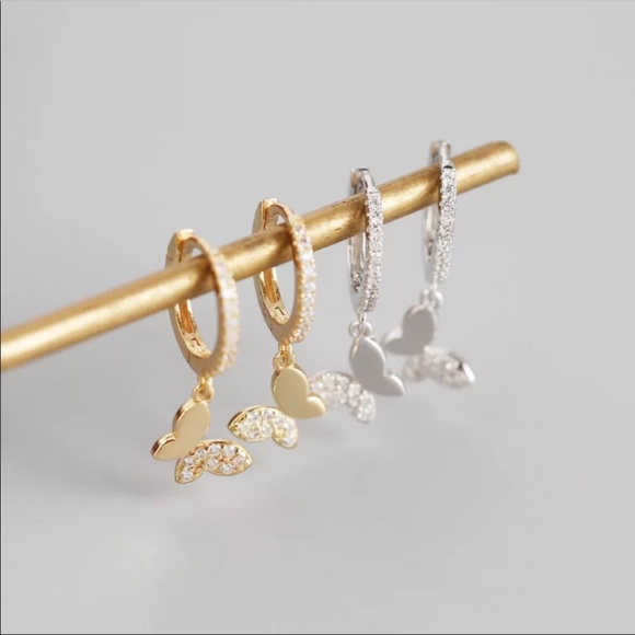 NEW 925 STERLING SILVER BUTTERFLY HOOP EARRINGS, NICE EARRINGS, CUTE EARRINGS - Picture 2 of 4